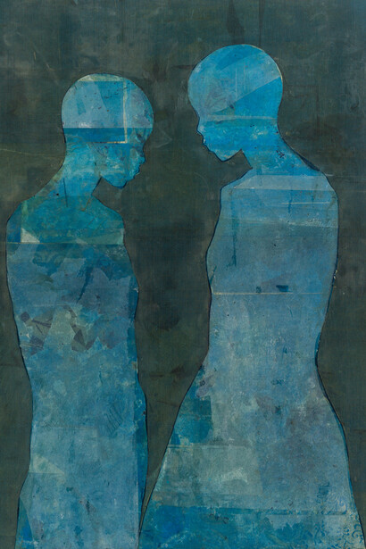 Jite Agbro, Uncanny (detail). Encaustic collage on panel, 40 x 30 in. Courtesy of Patricia Rozvar Gallery