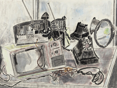 André Gregory, Wired, 2012, Charcoal on paper, 21 1/2 x 29 1/2 inches, 54.6 x 74.9 cm. Framed size: 27 1/2 x 34 3/4 inches, 69.9 x 88.3 cm