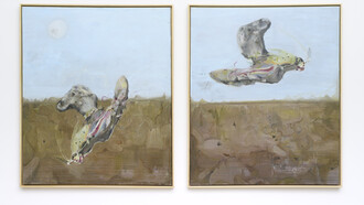 Claudia Di Francesco 1992, Anda e Rianda, 2024, pencils, oil, charcoal on canvas paper, 120 x 100 cm