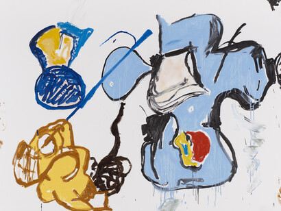 Eddie Martinez, Blue Stump, 2017, Oil paint on canvas, 152.4 x 182.9 cm. © Eddie Martinez Courtesy Timothy Taylor