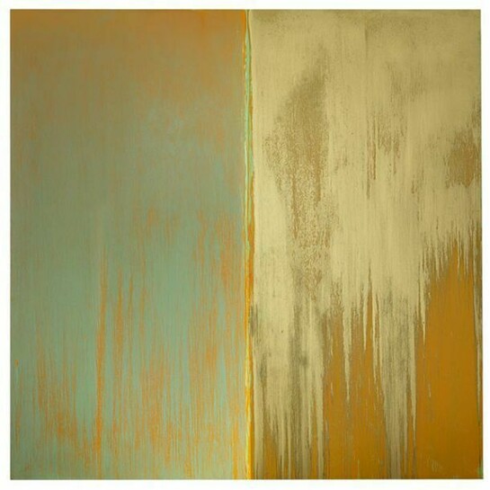 Pat Steir, Green, Orange and Mica, 2013, Oil on canvas, 11 x 11 feet, 132 x 132 inches, 335.3 x 335.3 centimeters
