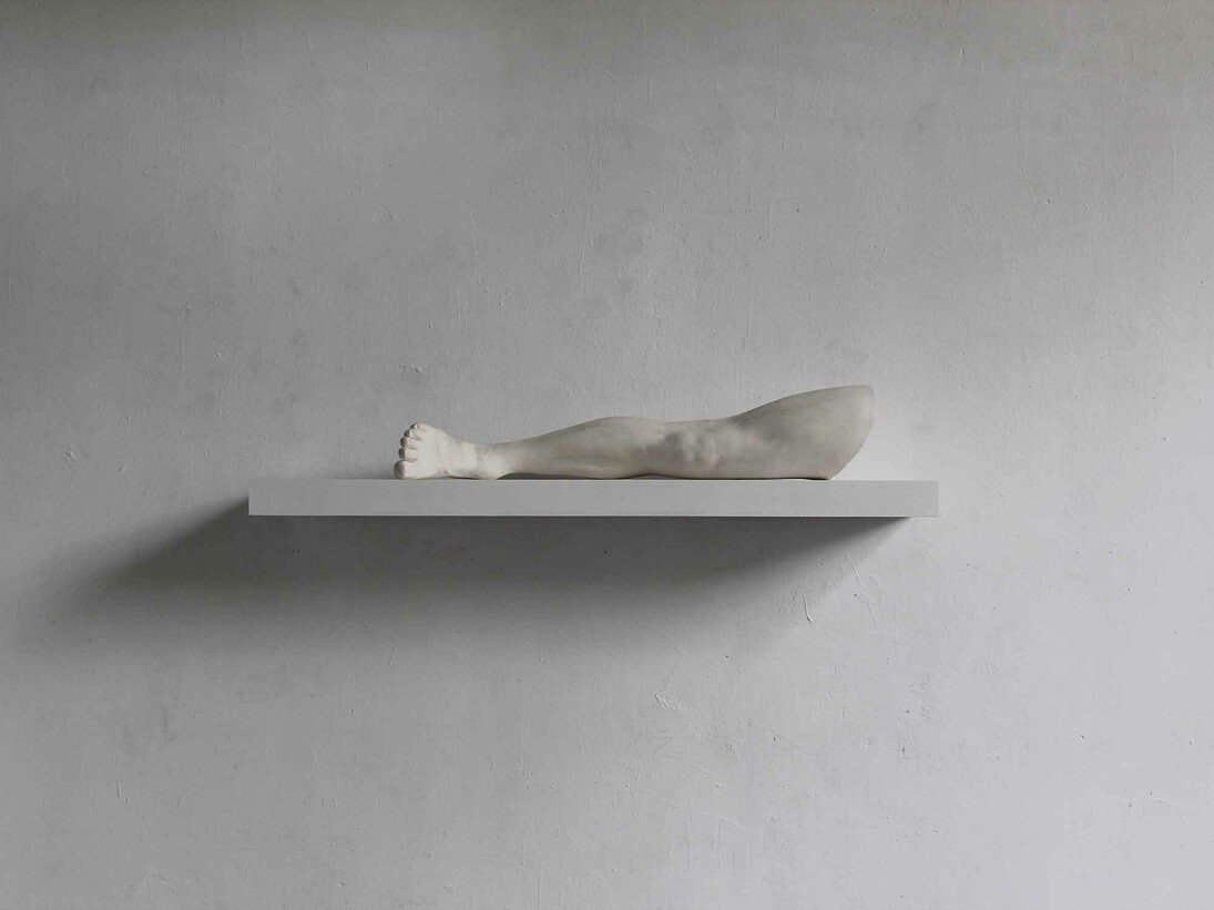 Julien Dubuisson, Pour Sylvie et Bruno, 2013, Sculpture plâtre, étagère (122 X 36 X 24 cm), Collection Julien Dubuisson, Courtesy de l’artiste