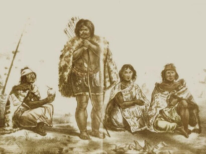 El cacique charrúa Vaimaca Pirú hacia 1822 (dibujo de Delaunois, 1833)