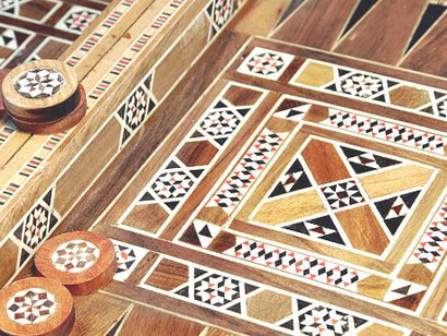 Backgammon game with two dice with khatam kari patterns