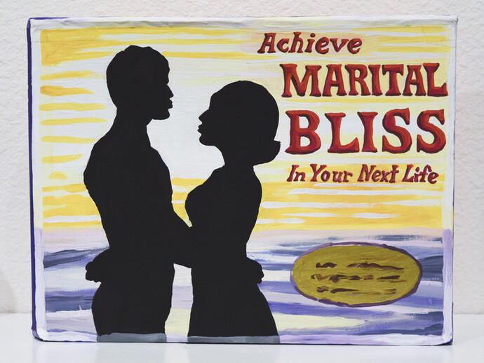 Jean Lowe, Achieve Marital Bliss, casein on acid-free foam board. Courtesy of Robischon Gallery