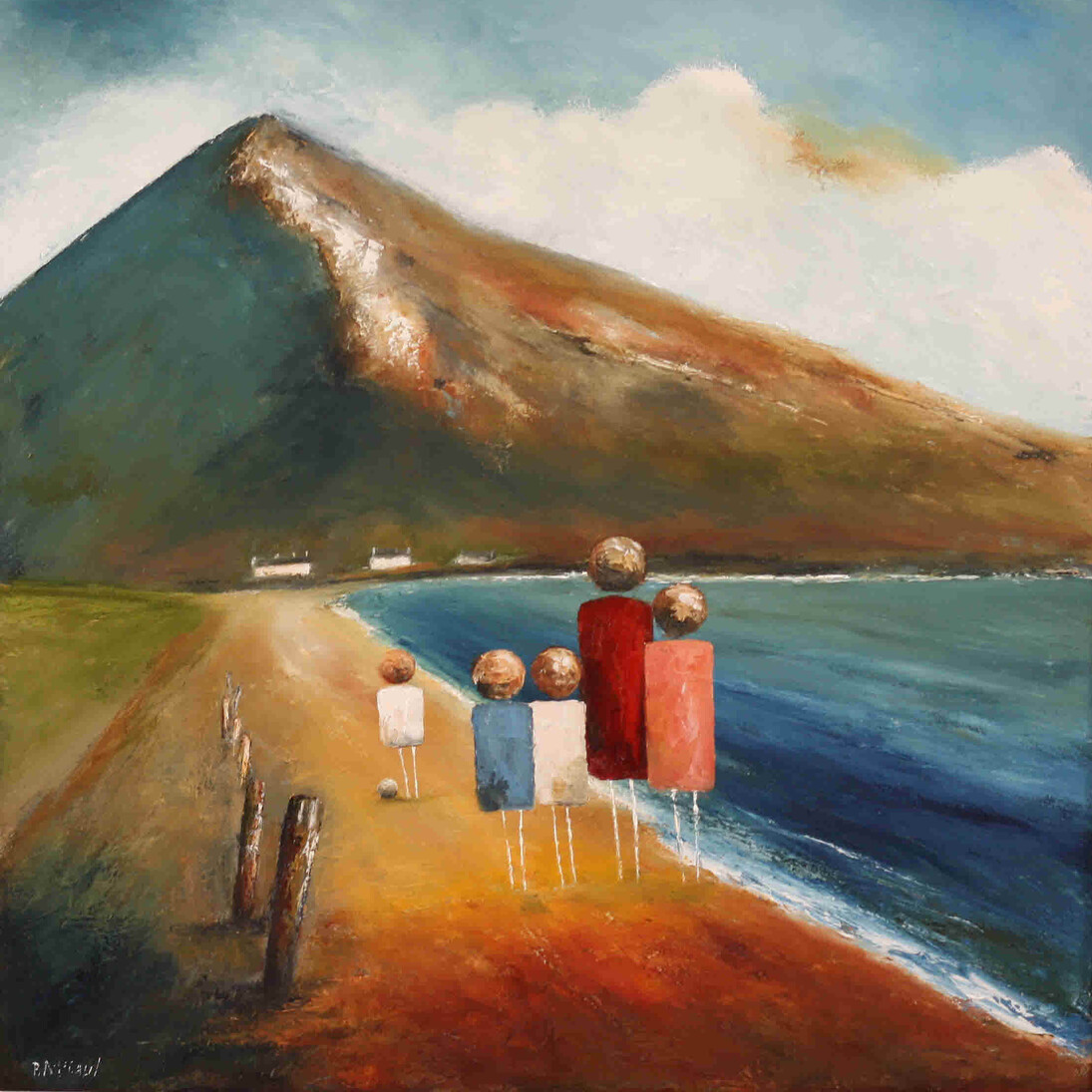 Padraig McCaul, Family Beach Walk, Dugort, Oil on Canvas, 80 cm x 80 cm
