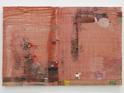 Merlin James, Red, 2013-14, Acrylic on canvas, 17.5 x 26.5 inches, 44.5 x 67.3 cm. (C) Merlin James; Courtesy of Sikkema Jenkins & Co., New York