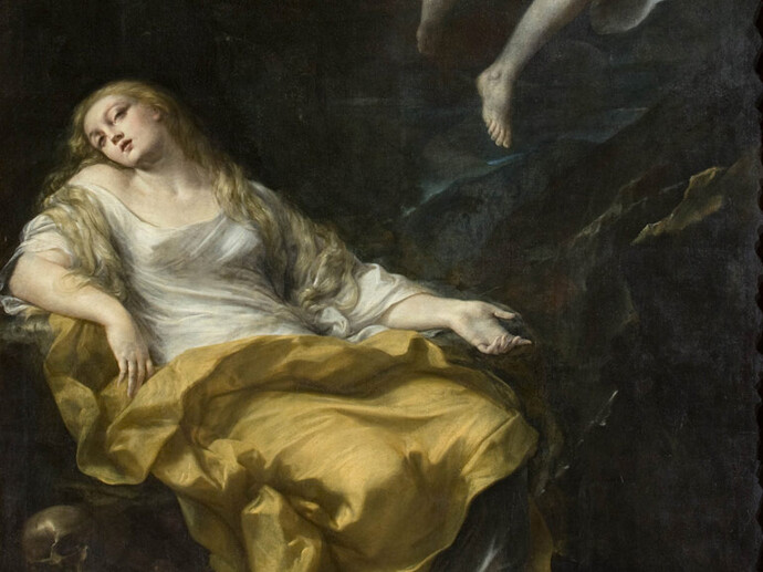 Giovan Gioseffo Dal Sole, La Maddalena visitata da un angelo, dettaglio, olio su tela , 321 x 198 cm