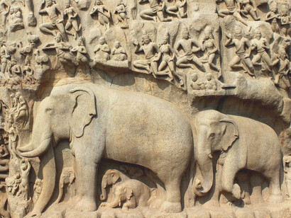 Carvings from stories such as 'Descent of the Ganges' are found in India