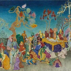 Wu Jian'an, Nirvana of the White Ape, 2014, Colored wax on wood, 70 7/8 x 98 1/2 in (180 x 250 cm)