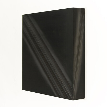 Susan Schwalb, Intermezzo X, Graphite, tin, silver and goldpoint, aluminium, brass and copper, wool pads, black gesso on panel (side view 2)