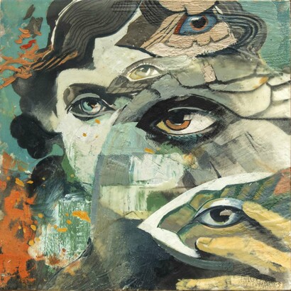 Drury Bynum, Bynth. Ink, beeswax, oil on panel, 11 x 11 x 2 inches, 12-1/4 x 12-1/4 inches framed. Copyright The Artist. Courtesy of Momentum Gallery