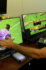 Guayaquil, October 23, 2017 (Andes).-Conmebol and representatives of MediaPro made the official presentation of the VAR (Video Arbitration Assistance), the system will be used during the match between Barcelona and Gremio in the first leg of the Copa Libertadores semi-final, photo:Andes/César Muñoz
