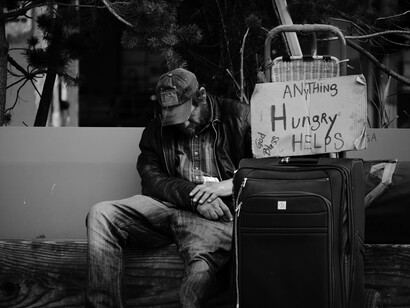 A homeless man in Seattle, Washington. Many men had hit rock bottom with alcoholism and other addictions, causing their homelessness