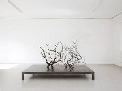 Rebecca Horn, Revelation of a Tree, 2014, branches cast in bronze, steel, brass, motor, electronic device 57 1/8 x 90 1/2 x 59 1/16 inches (145 x 230 x 150 cm) © Rebecca Horn. Courtesy: Sean Kelly, New York