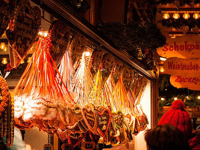 Decorations and lights at the Striezelmarkt in Dresden, Germany