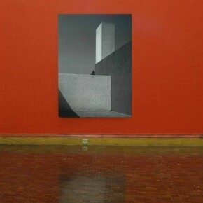 Terence Gower, The Red Wall (El Muro rojo), 2005 - 2013, digital c-print and paint, print: 60 x 48 x 1.75 in. / 152.4 x 121.92 x 4.45 cm, installation image at Laboratorio Arte Alameda in Mexico City