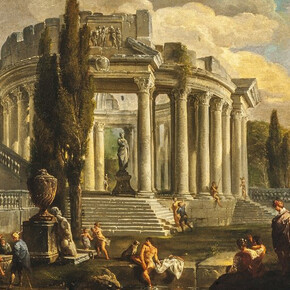 Giovanni Paolo Panini
Italian, 1691–1765
Landscape with Ruins
ca. 1715/18
Oil on canvas
29 x 39 3/8 in. (73.7 x 100 cm)
Sidney and Lois Eskenazi Museum of Art, Given in memory of Marguerite Lilly Noyes by Thomas T. Solley