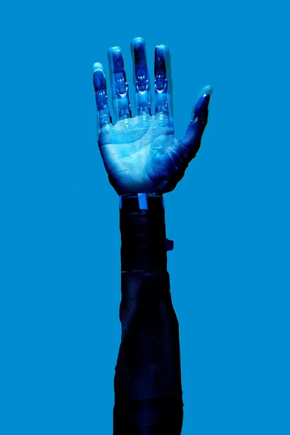 Blue robotic hand 