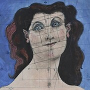 John D. Graham (American, born Ukraine, 1886–1961), "Head of a Woman", 1954. Oil, chalk, ballpoint pen, colored pencil, pencil, brush, pen, and ink on tracing paper, 24 1/4 x 18 7/8 inches. Collection of Leonard and Louise Riggio, New York. Photo by John Labbe.