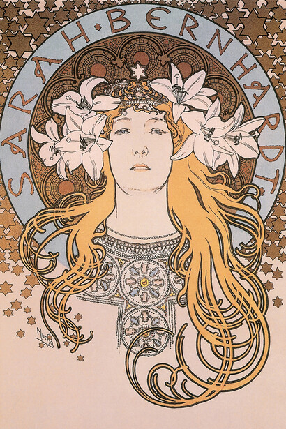 Alfons Mucha, Sarah Bernhardt als Princesse Lointaine: Anzeige für das Magazin Plume, 1897. Farblithografie, 69 x 51 cm. The Mucha Trust Collection