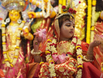 Sri Sri Kumari Puja celebrated at Belur Math on Mahashtami, 28 September 2017, where a young girl was revered as the living embodiment of Goddess Durga
