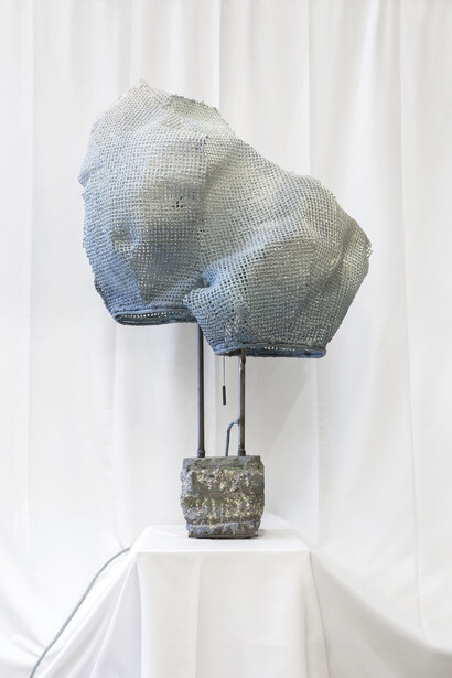 Nacho Carbonell, Blue Cocoon Concrete Base, 2015, steel frame, metal mesh and paverpol mix, h183 l112 w90 cm / h72.1 l44.1 w35.4 in, unique, Courtesy of Carpenters Workshop Gallery