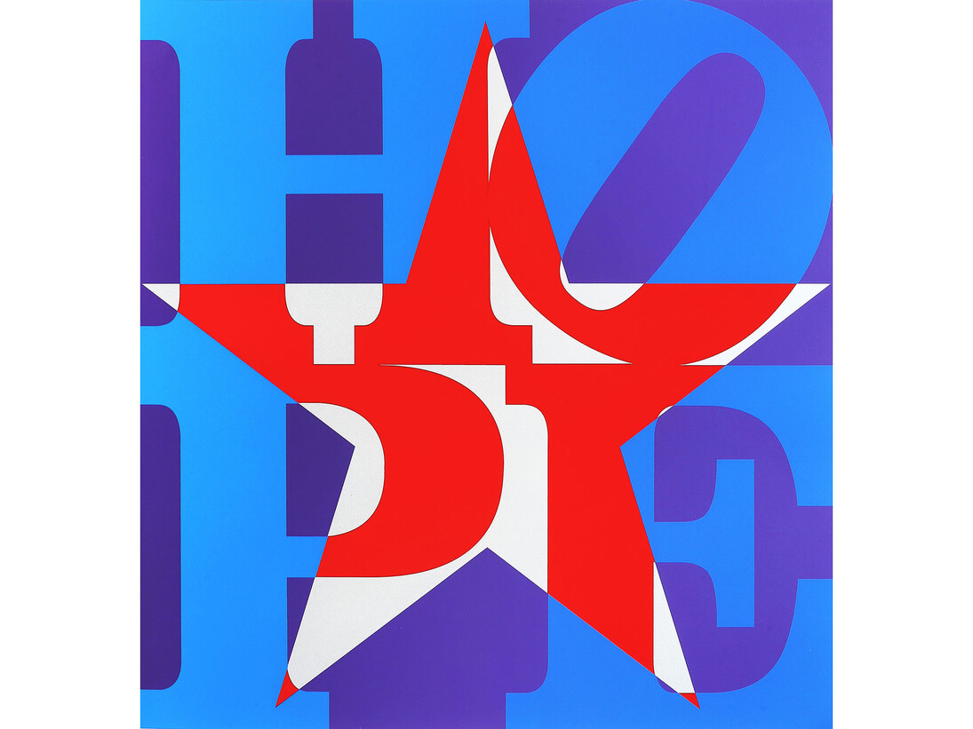 Robert Indiana, Star of HOPE, (Blue, Red, Silver, Purple I), 2013, Silkscreen in colors, on coventry, One of a Kind, 83.8 x 74.9 cm