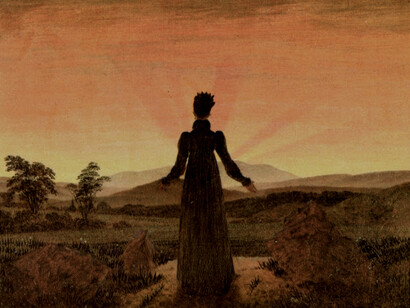 Mujer frente al sol poniente, Caspar David Friedrich (c. 1818) Museum Folkwang, Essen