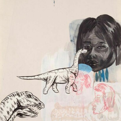 Ruby Neri, detail of Untitled (from Such Thing Countless Wondrs series), 1995, Recycled house paint, acrylic paint, marker, collage, and ink on paper, 30 x 20 in. Courtesy the artist