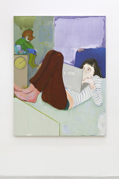 Sanya Kantarovsky, Traffic, 2014, Oil, watercolor, pastel, oilstick on canvas, 65 x 50" / 165.1 x 127cm. Photo credit: Dawn Blackman. Courtesy of the artist and Casey Kaplan, New York 