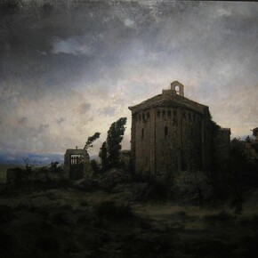 Modest Urgell, (1839-1919), _Cemetery and church_, (Cementerio e iglesia), c. 1880, oil on canvas, 147 x 241 cm. Courtesy of Colnaghi, Artur Ramon Art and Sala Parés 