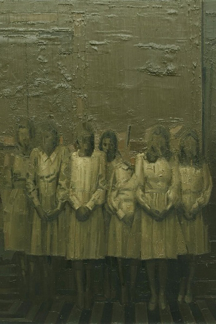 Alfio Giurato, Sorelle, 2014, olio su tela, cm. 100x120