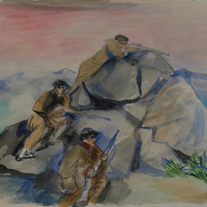 Gabriele Mucchi,
Partigiani II, dettaglio, 1958,
Guache su carta, 30 x 42 cm