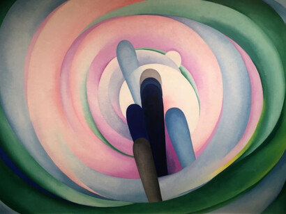 Gris, azul y negro. Círculo rosa. 1919