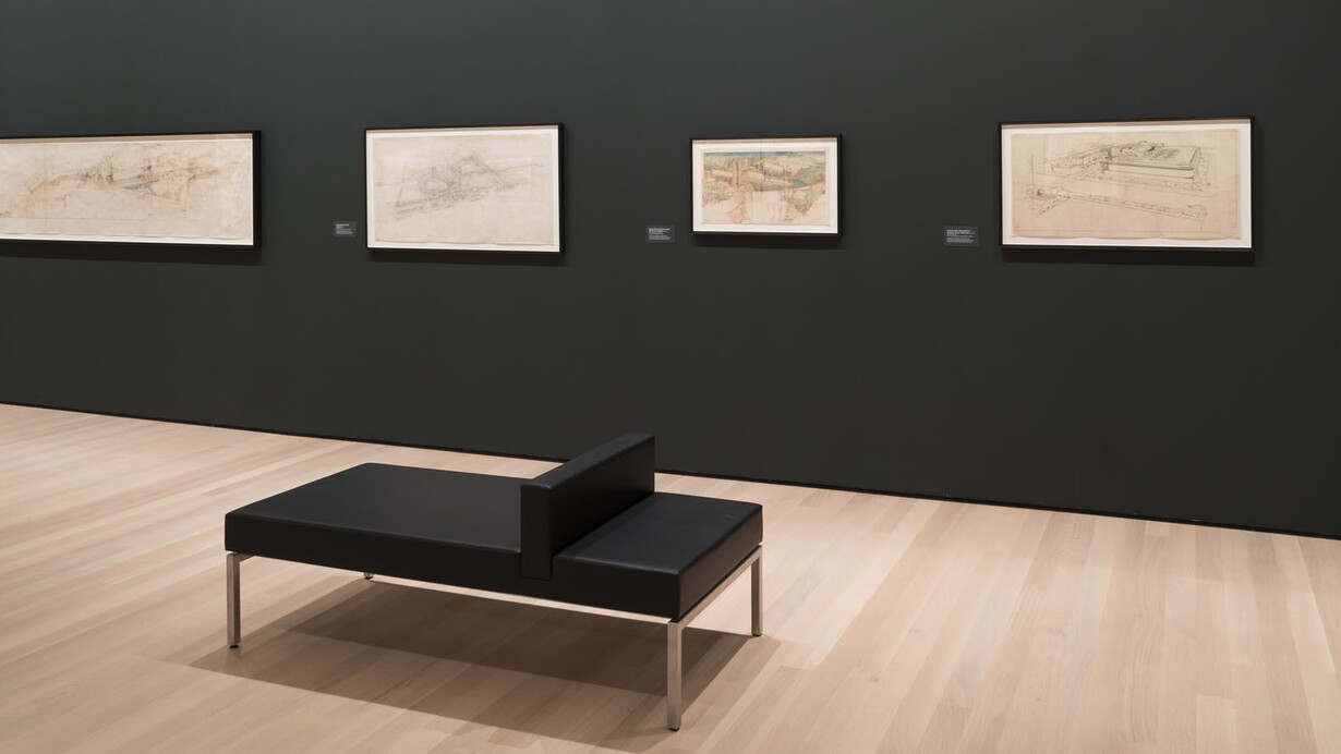 Frank Lloyd Wright at 150, Exhibition view. Courtesy of MoMA