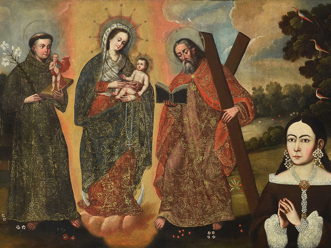 Unidentified Artist . Our Lady of the Rosary of Chiquinquirá with Female Donor, late 17th/early 18th century. Carl and Marilynn Thoma Collection. (detail)