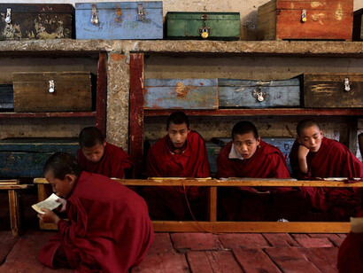 Monks in a a Buddhist monastery 