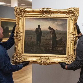 The Angelus, one of Millet’s best-known works, has arrived at the Van Gogh Museum. From 4 October, the painting will go on display for the first time in the Netherlands, as part of the exhibition Jean-François Millet: Sowing the Seeds of Modern Art. Photograph: Jan-Kees Steenman/SeeItYourself