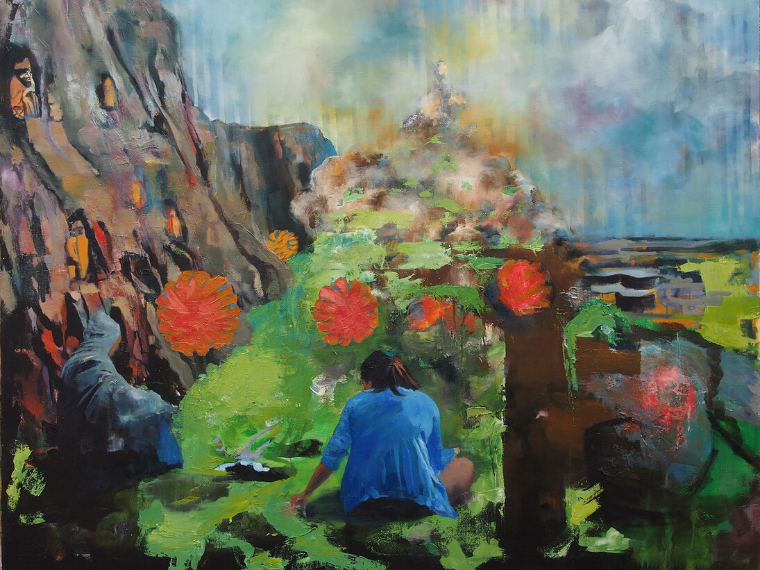 William Alexander, Edinburgh Happening, 2013, acrylic and oil on canvas, 145 x 115 cm