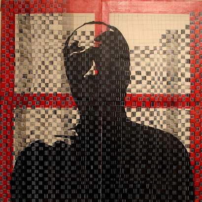 Pefura-Interior-Exterior peripherique I, 2015, acrylic on canvas, 39.5x39.5 inches, 100x100 cm