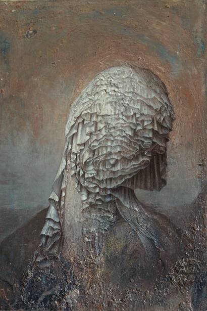 Agostino Arrivabene, Hospes comesque corporis (ospite e ornamento del corpo), 2016, olio su legno, cm 35x25. Courtesy of MAC