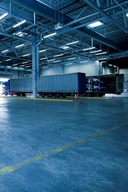 Trucks in a warehouse