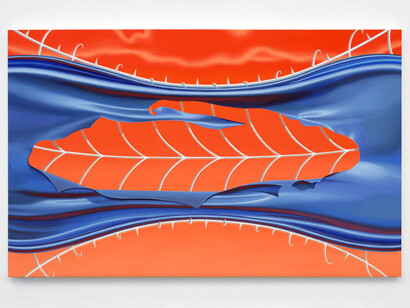 Sascha Braunig, Spine, 2023. Oil on linen over panel ,44 x 70 inches (112 x 178 cm). Courtesy of François Ghebaly, Los Angeles, CA 