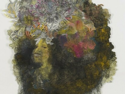 Firelei Báez, CPT Symmetry (echoing Marie Laveau’s manipulations of the elusive mirror image of matter), 2012
