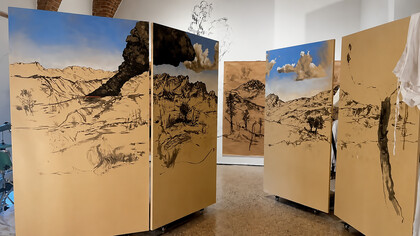 Visual documentation of EMBERS / BRACI, a collaborative 2026 performance-installation by Nikhil Chopra and Uriel Barthélémi at Galleria Continua. Courtesy of the artists and Galleria Continua. © Francesco Raco