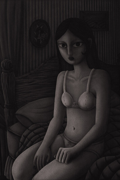 Angela Fang Zirbes, Sitting on a bed, 2024. Courtesy of the artist and Art for change