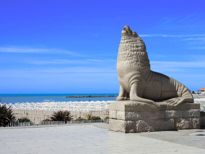 The iconic sea lion monument in Mar del Plata, Argentina, representing a city closely associated with Argentina's cinematic culture and film festival tradition