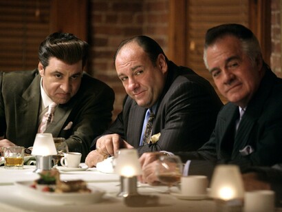 Image from the tv series "The Sopranos"; from left the characters: Christopher, Tony and Paulie