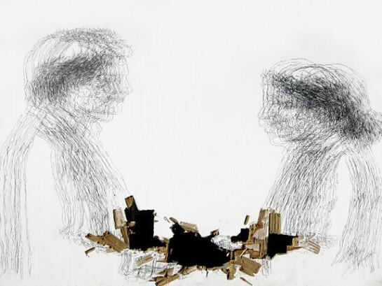 "Double Portrait and a Fourth Hand" 2013. Installation view. The Aldrich Contemporary Art Museum. CT